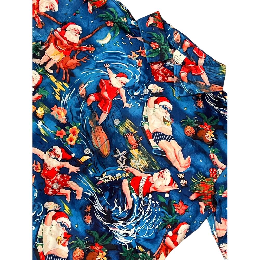 Christmas Hawaiian Shirt Surfing Santa Tropical Holiday Button Down M 799-W